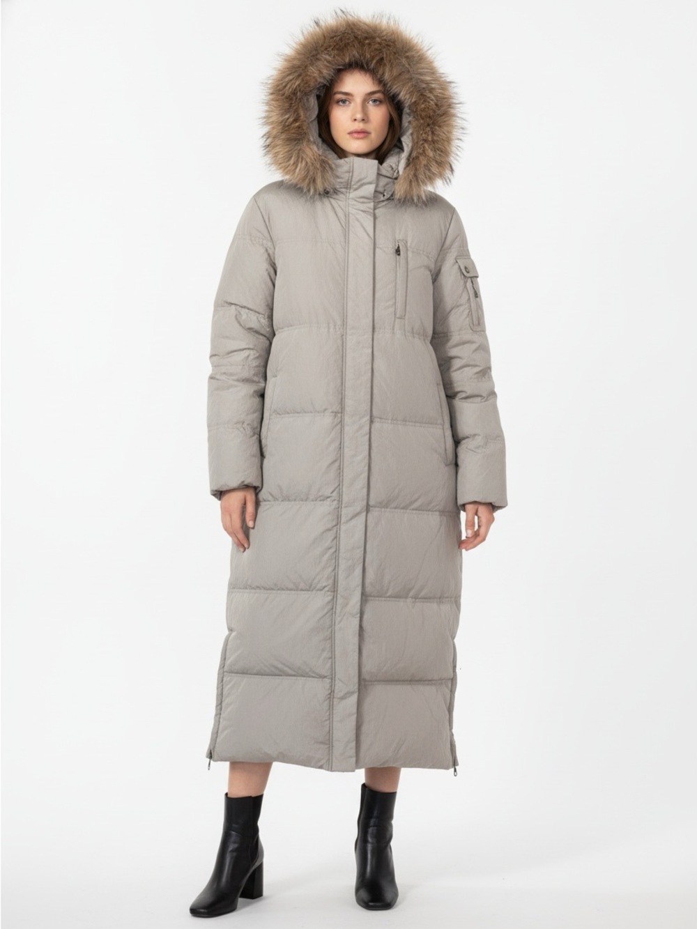 DKNY Long Down Puffer Coat Genuine Raccoon Fur Hood Size L